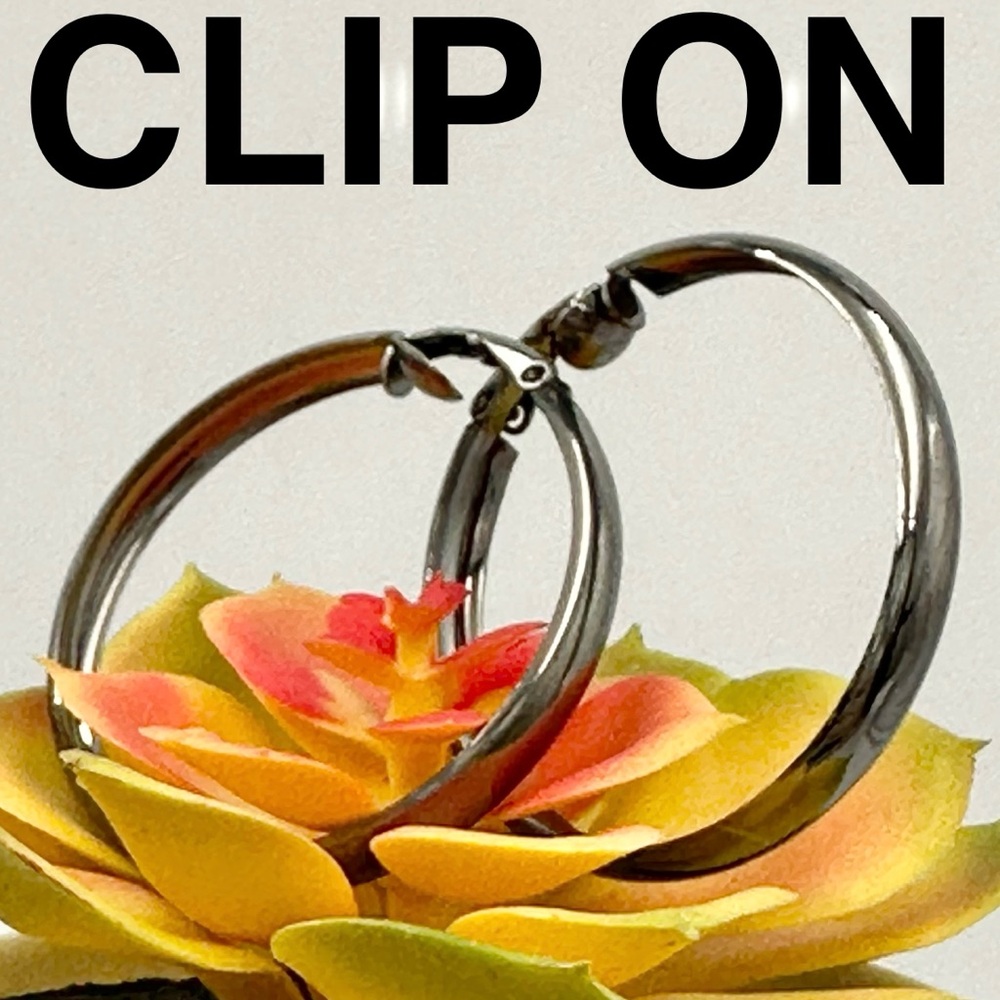 Gun Metal Smooth Hoop Clip On Earrings